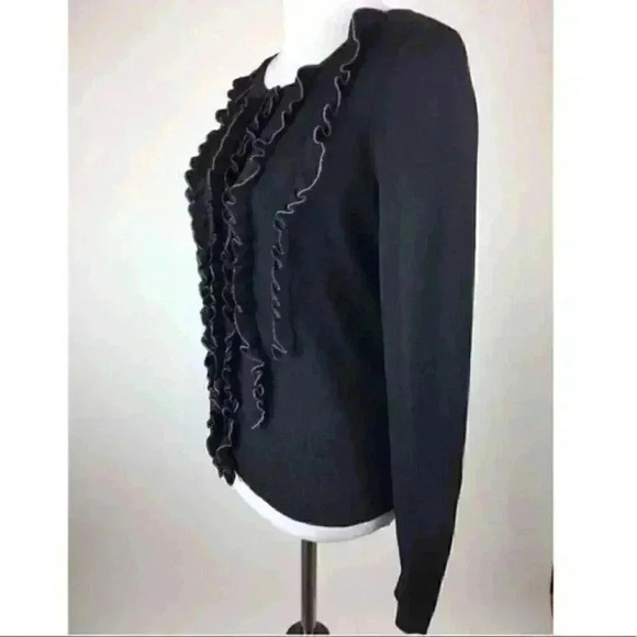 Ann Taylor Loft Sweater Small Ruffled Bib Cardigan - Picture 3 of 9